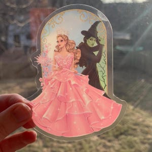 Wicked Movie CLEAR Sticker - Elphaba and Glinda Stickers - Elphie and Galinda Fantasy Art Sticker