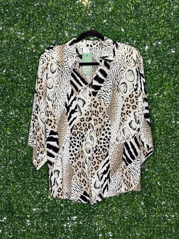 Multi Animal Print Dolman Sleeve Button Up - image 1