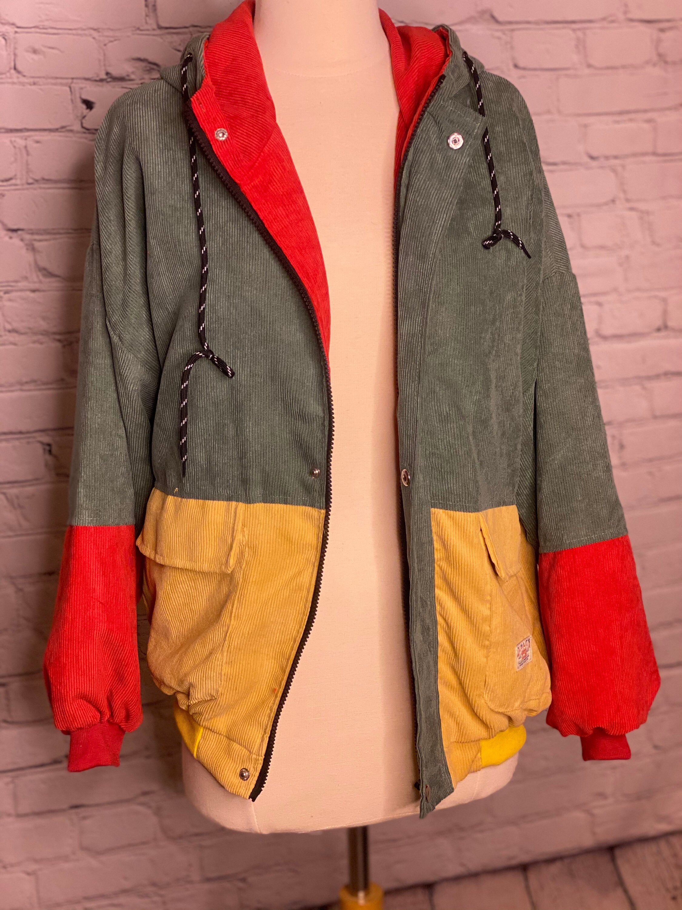 Green yellow red corduroy jacket sale