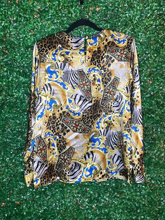 Tess Vintage Silk Like Gold Multicolored Blouse - image 4