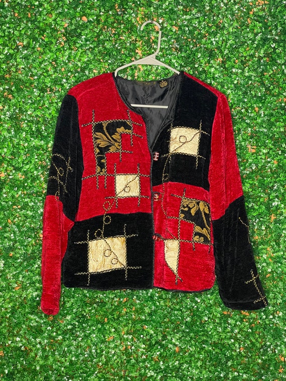 Alex Kim Red and Black Quilted Sweater Jacket