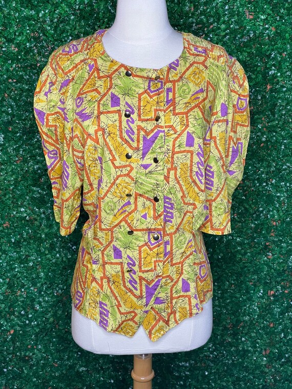 Yellow Colorful Vintage Patterned Blouse