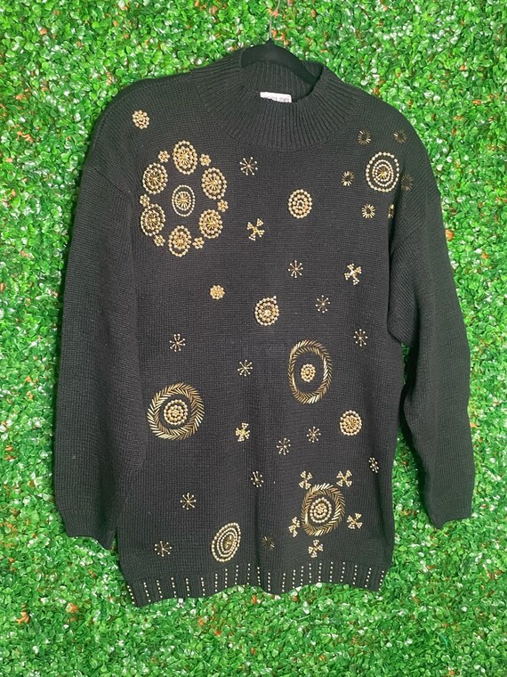 Victoria Jones Vintage Gold Beaded Sweater - image 2