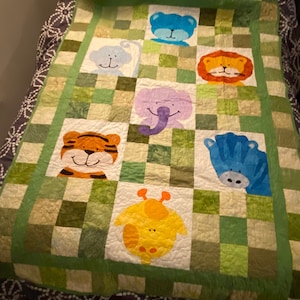 Handmade Large Jungle animal theme Quilt for kids 46&quot;x70&quot;