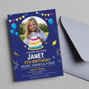 Invitation de fête d'anniversaire photo modifiable Télécharger modèle numérique imprimable carte photo Bday inviter fille garçon bébé premier anniversaire Evite
