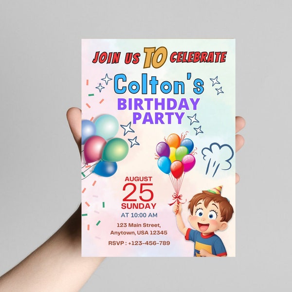 Balloon Invitation Template Rainbow Balloons Birthday Invite Editable Party Invitation Colorful Balloon Birthday Party for Boy Girl Kid