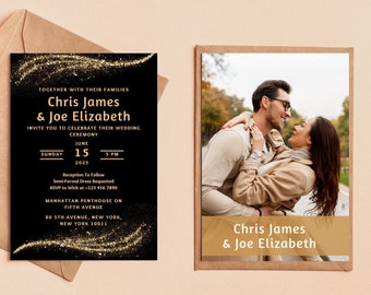 Black and Gold Glitter Wedding Invitation, DIY Invite Template, Wedding New Year, Invitation With Gold, Invitation New Year,Instant download