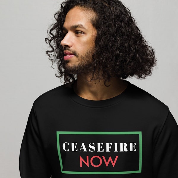 Organic Free Palestine Ceasefire NOW Unisex sweatshirt - 30% of profits donated for Palestinian aid, Gaza support