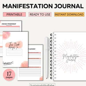 Printable Download Manifestation Journal Template, Manifestation Journal, Law of Attraction Journal, Vision Board, Mindfulness journal Temp