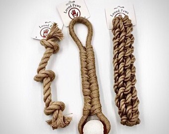 SUSTAINABLE Biodegradable Hemp 3 Toy Pack Handmade Dog Throw/Rope Toys Natural, Eco Friendly, Non Toxic- for Small/Medium Dogs & Puppies