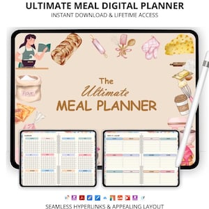 Ultimativer digital bearbeitbarer Essensplaner, Fitness, GoodNotes iPad Planer, Kücheninventar, Essensplanvorlage, Einkaufsliste, Food Journal