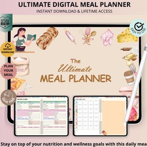 Ultimativer digital bearbeitbarer Essensplaner, Fitness, GoodNotes iPad Planer, Kücheninventar, Essensplanvorlage, Einkaufsliste, Food Journal