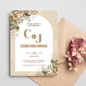 Minimalist Wedding Invitation Template Set Botanical Floral Wedding Invitation Template Download Elegant Floral Wedding Invitation