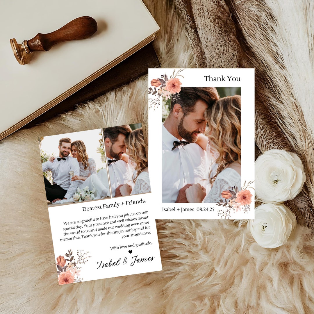 Modern Wedding Thank You Card, Minimalist Wedding Photo Thank You Card ...