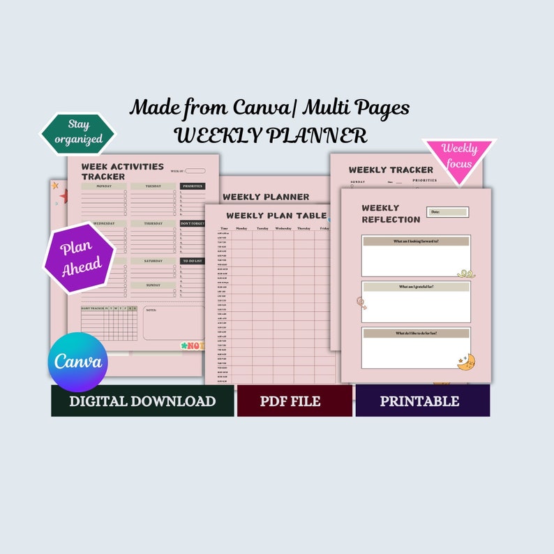 Weekly Plan Text Weekly Planner, Digital Download, Printable PDF, Track Goals, To-do ...