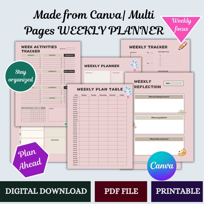 Planner Includes Weekly Planner, Digital Download, Printable PDF, Track Goals, To-do ...