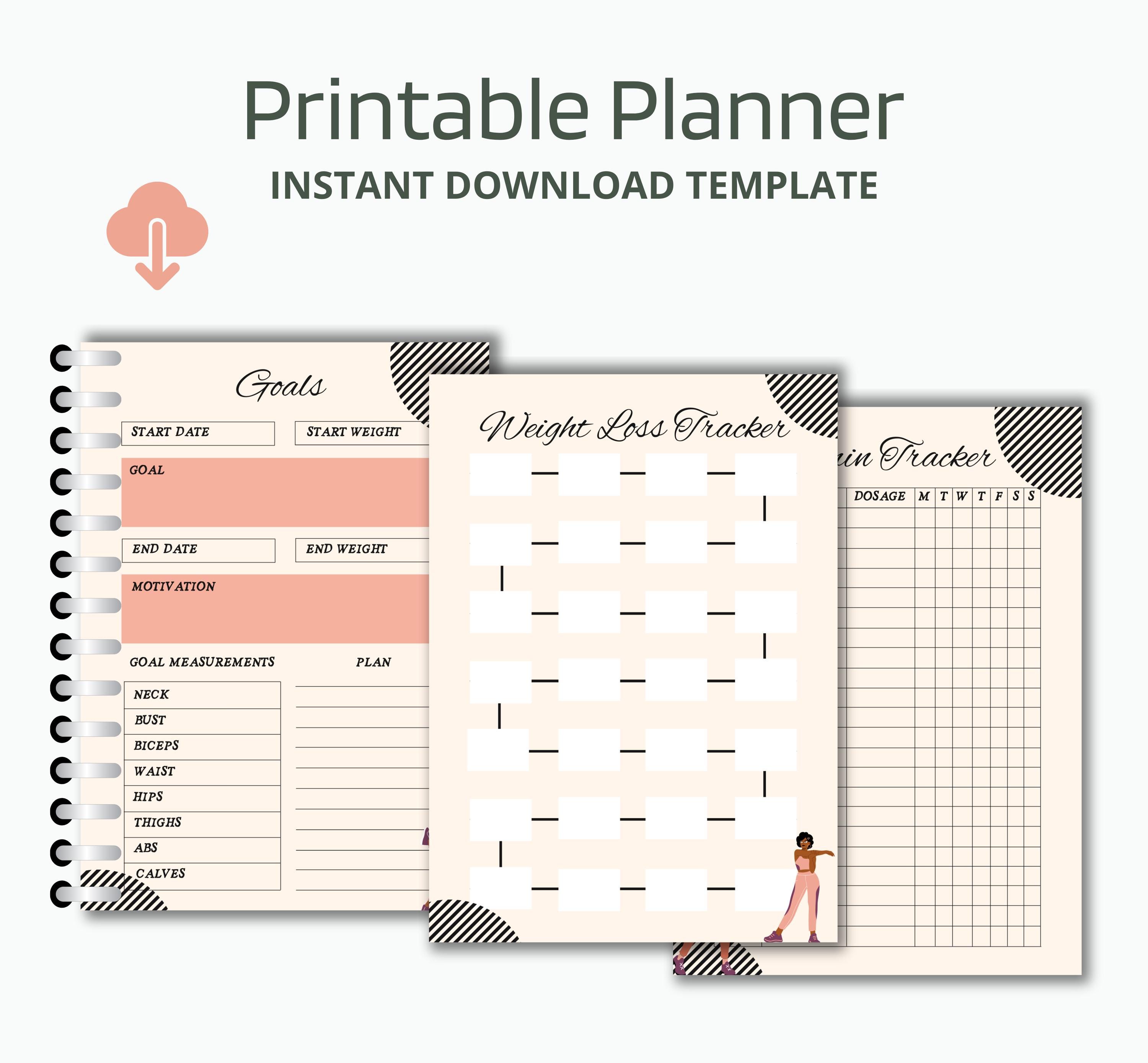 Instant Download Printable Weight Loss Journal, Printable Weight Loss Tracker, Health and ...