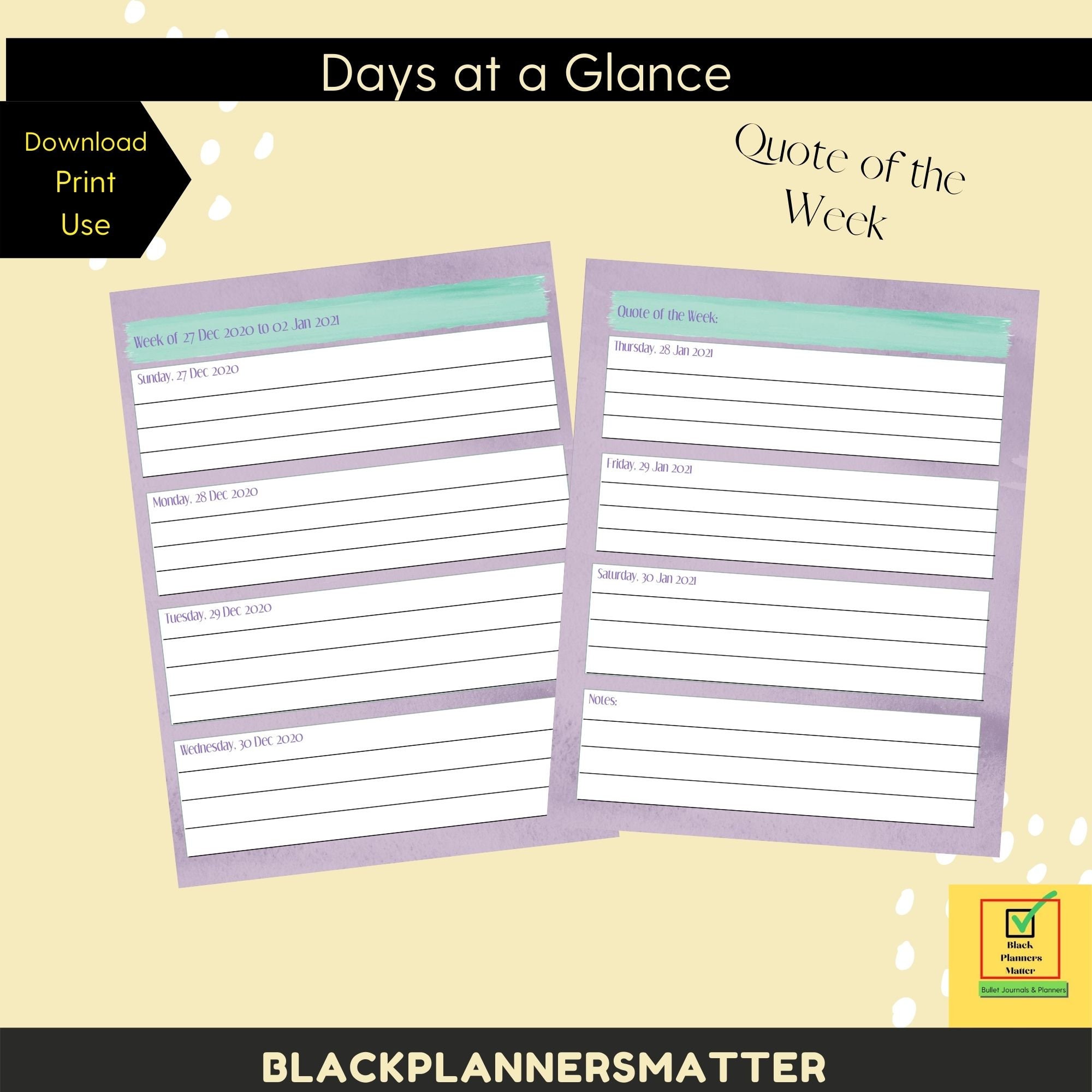 sunday start weekly planner 1 year planner easy printable etsy