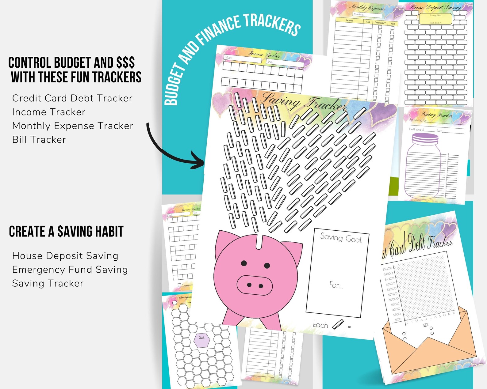 Budget & Finance Trackers 10 Printable Visual Trackers for - Etsy