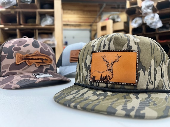 Hunting Fishing Hat Leather Patch Custom Outdoors Trucker Hat Turkey Elk Fishing  Rope Hat Camo Hunters Hat Antler Turkey Cap 