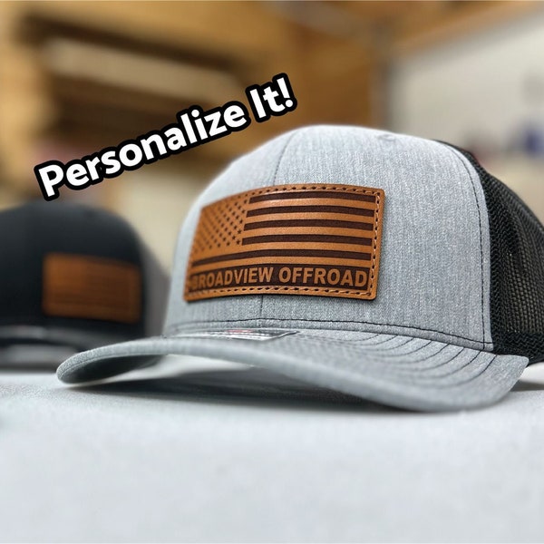 Personalized American Flag Leather Patch Hat | Custom Flag Cap | Patriotic Trucker Snapback Freedom Cap |