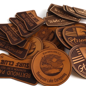 Custom Leather Patches | Heat Transfer Iron On Genuine Leather | Optional Hook and Loop Backing |  | Laser Engraved Leather Patches