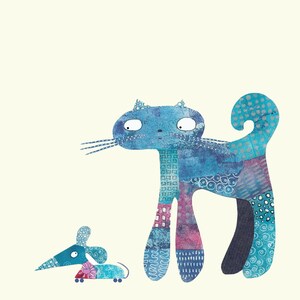 Impresión digital "Gato con ratón Toy" Imagen ilustrada para imprimir niños Juegos de sala Impresión A5 a A1 (Europa) o 10x12 a 60x90cm (EE.UU.)