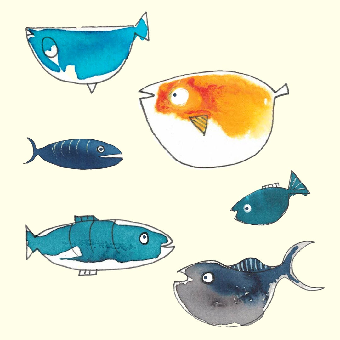 Printable Inky Digital Print Inky Fish Illustrated Fun Image for Printing Bathroom ...