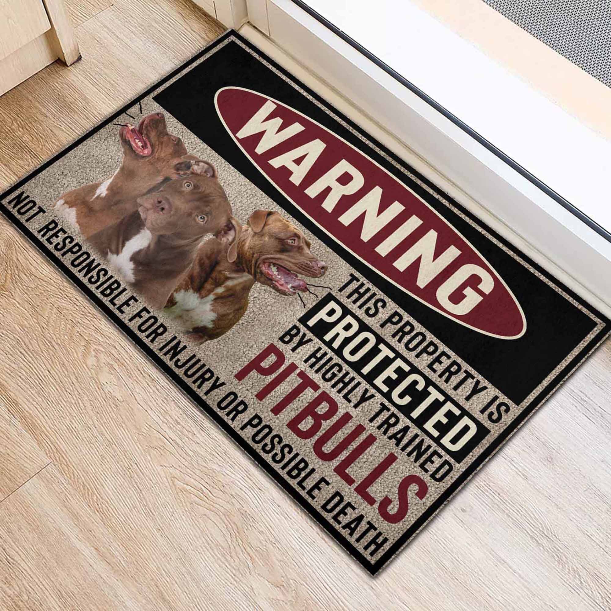 Pitbull Warning Doormat Dog Doormat Pitbull Doormat Etsy