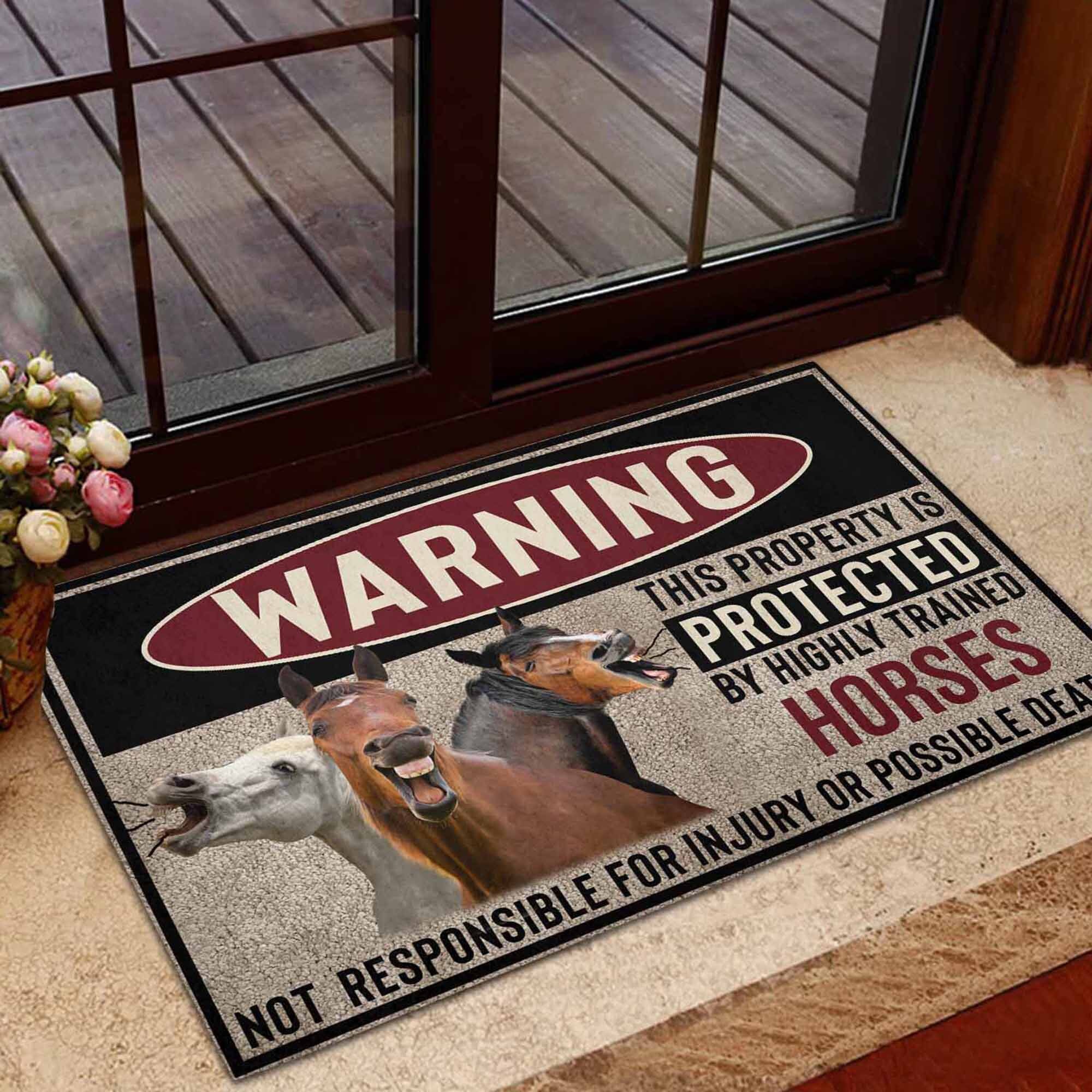 Horse Warning Doormat Protected By Horse Doormat Horse Etsy