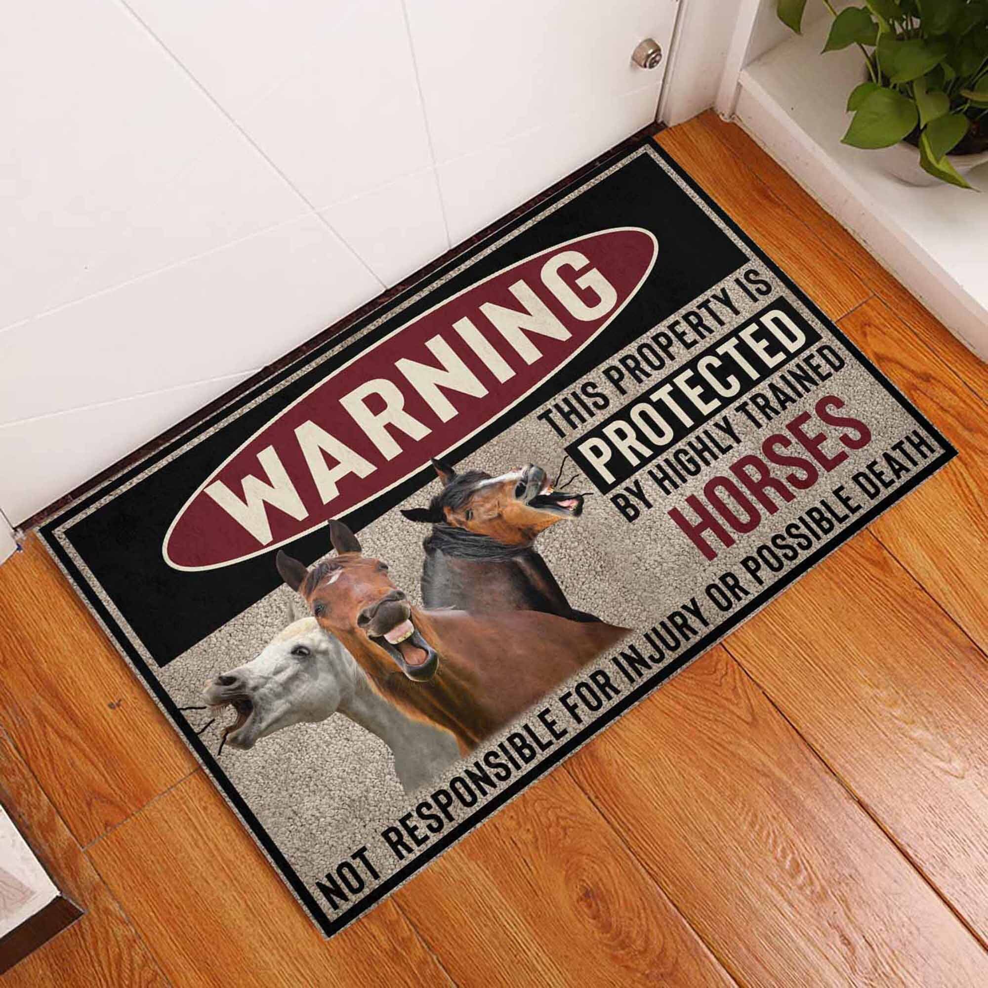 Horse Warning Doormat Protected By Horse Doormat Horse Etsy