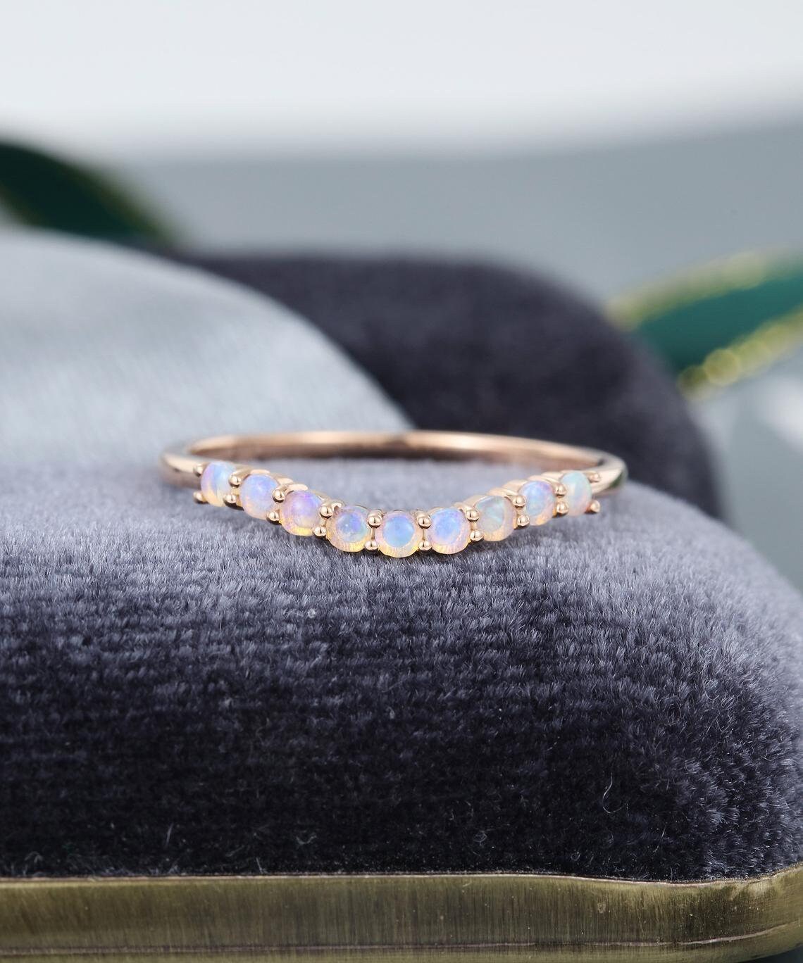 Opal Wedding Band Opal Band For Women 14K Rose Gold Band Etsy