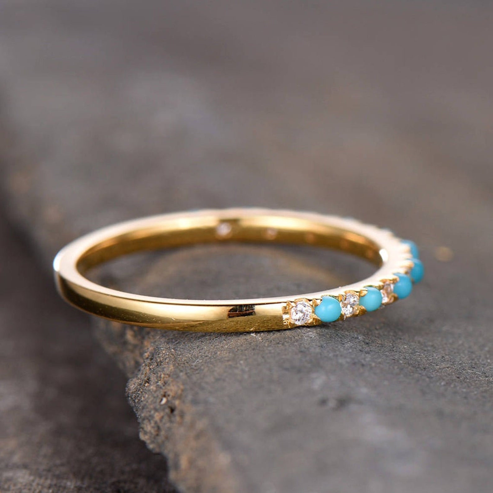 Turquoise Wedding Band Turquoise Diamond Ring Thin