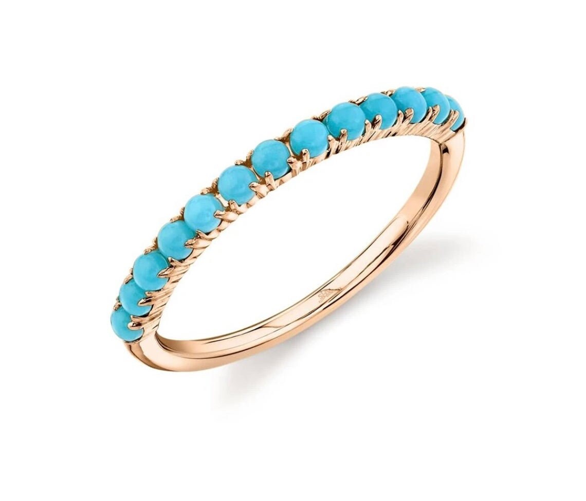 Turquoise Gemstone Ring 14K Solid Gold Eternity Band Ring Etsy