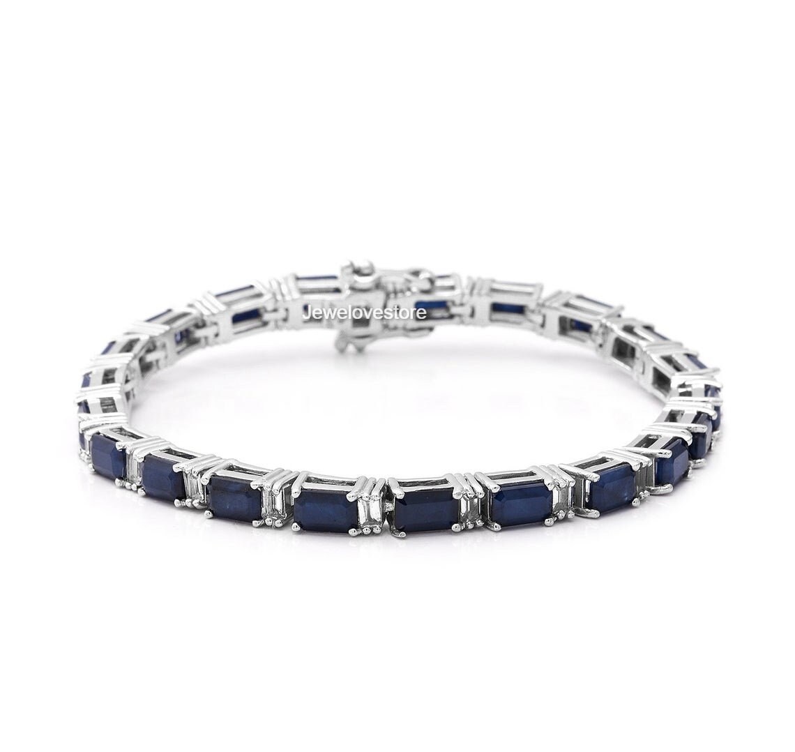 Natural Sapphire Bracelet Madagascar Blue Sapphire And White Etsy