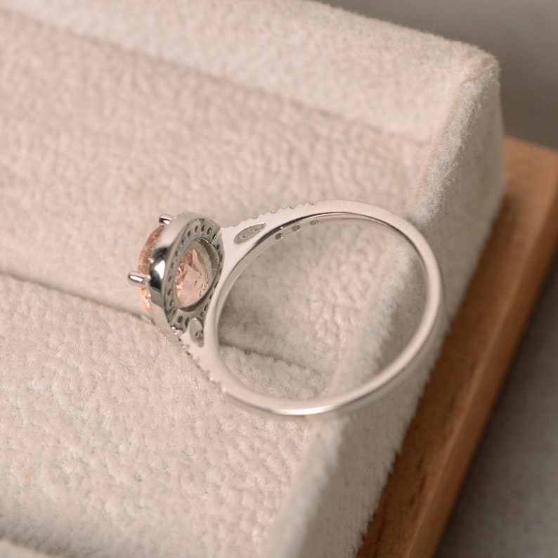 Sterling Silver Ring Peach Morganite Ring Birthstone Ring For Women Natural Morganite Ring Morganite Gemstone Engagement Ring Halo Ring