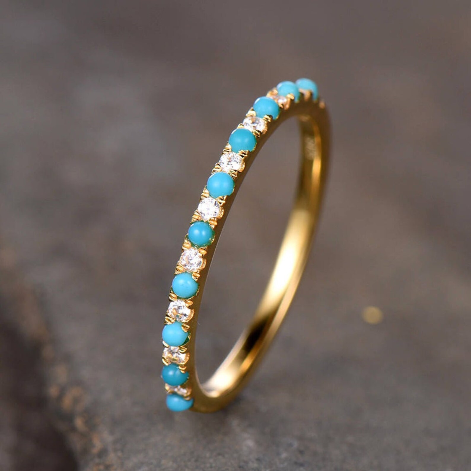 Turquoise Wedding Band Turquoise Diamond Ring Thin