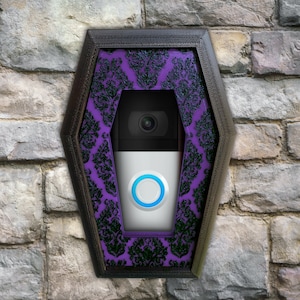 Gothic Coffin Ring Doorbell Faceplate: Haunted Mansion Damask, Purple