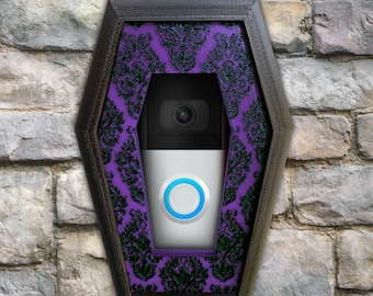 Gothic Coffin Ring Doorbell Faceplate: Haunted Mansion Damask, Purple