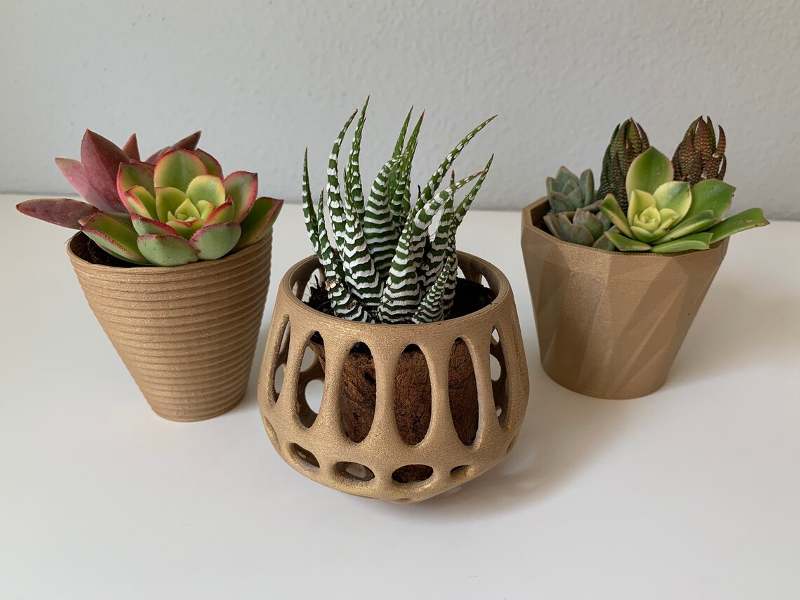 3D Printed Wood PLA Plant Pots Set of 3 Etsy