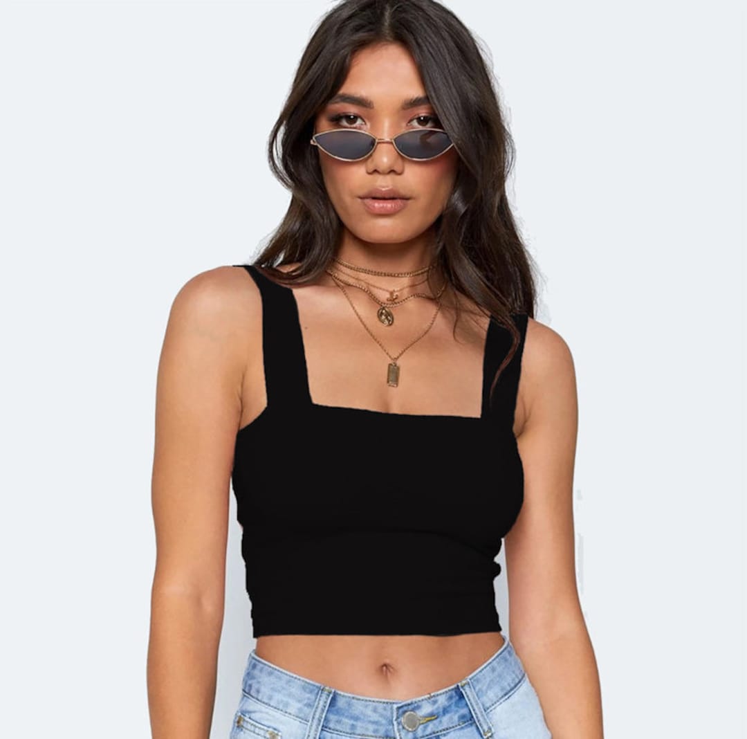 Zip-up square neck crop top