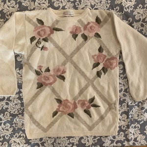 Vintage Floral Pink and Ivory Sweater