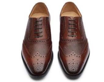 Men’s hand made Geniune Leather Oxford Brogues Wingtip lace up shoes
