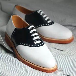 Men’s Handmade Geninue Two tone leather lace up Oxford brogues