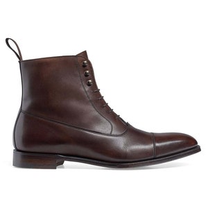Men’s Handmade Geninue Dark Brown leather Ankle high boot, men's  wingtip lace up Ankle boots