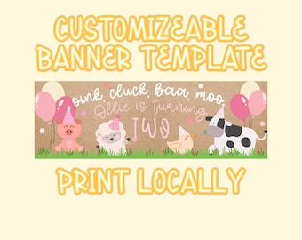 Farm Animal Birthday Banner Template | Customizable Party Backdrop (Digital Download)