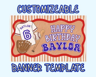 Customizable Baseball Birthday Banner Template (Digital Download)