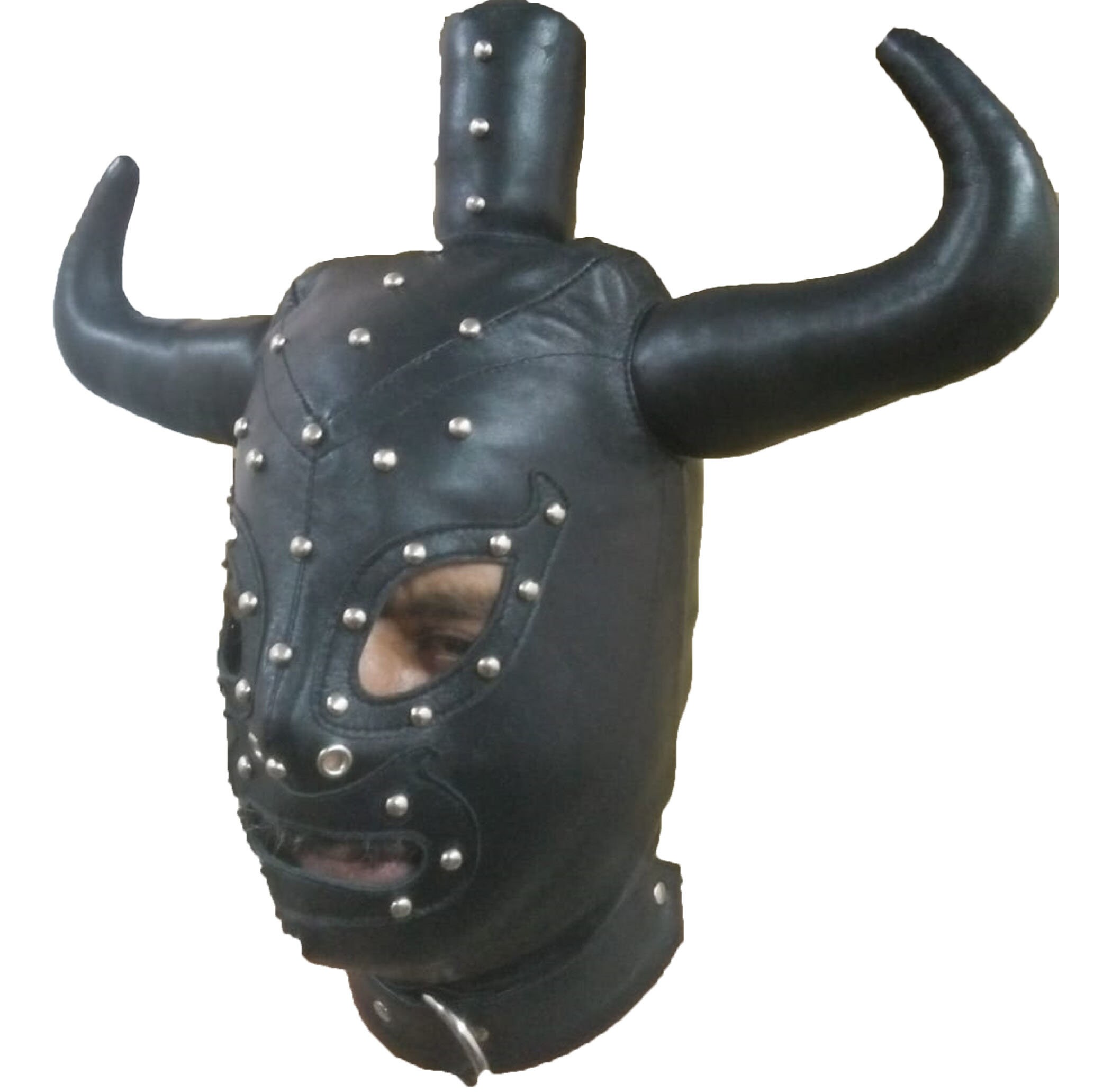 Real Genuine Leather Scary Devil Mask with Horns Masquerade | Etsy