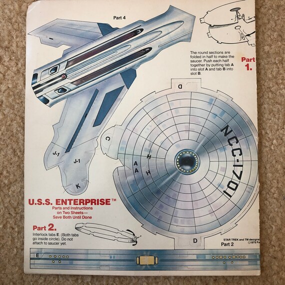 Vintage 1980 CC Mars STAR TREK - U.S.S. Enterprise Paper Tab Slot