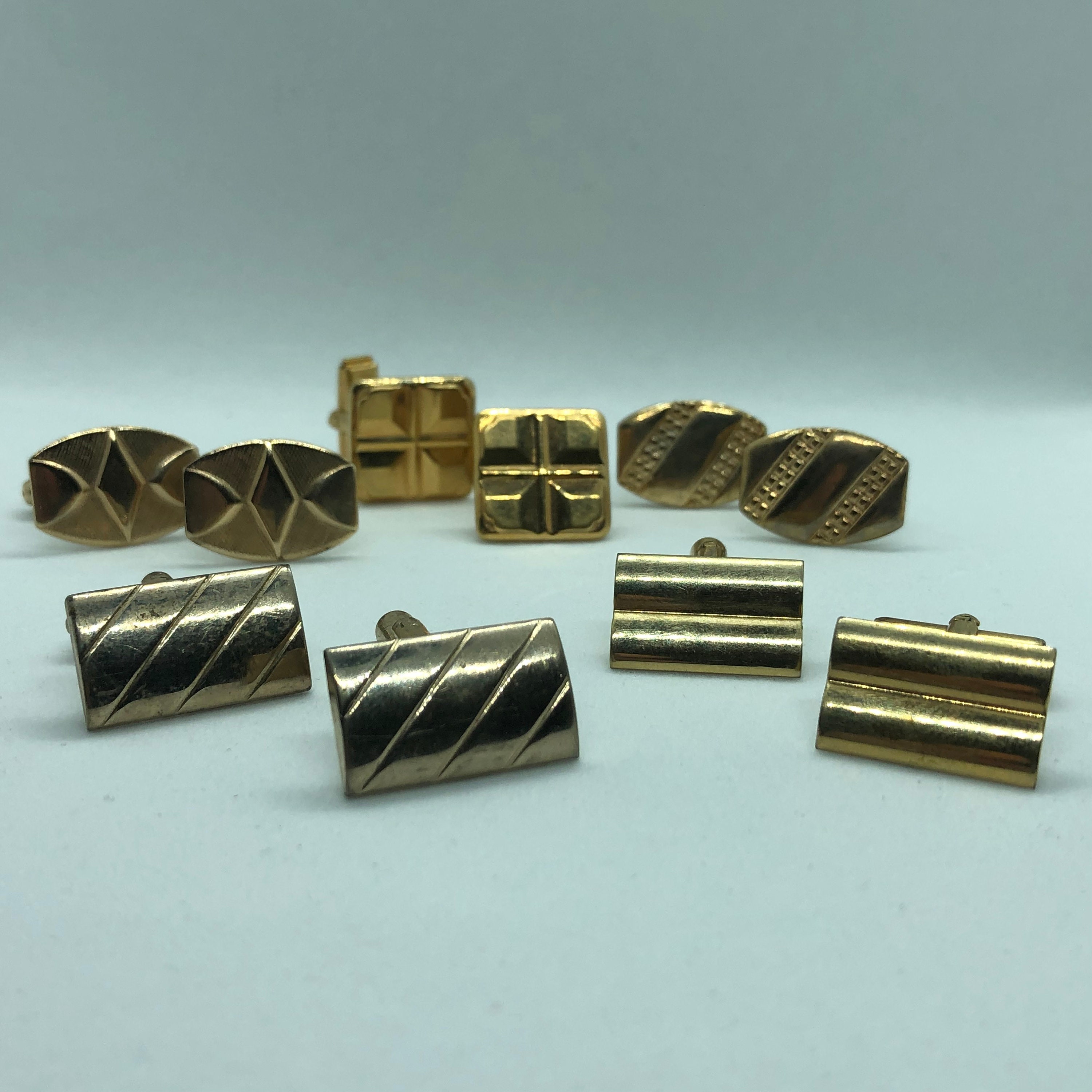 Lot of 5 Vintage Gold Tone Cufflink Sets No Hallmarks - Varied Styles ...